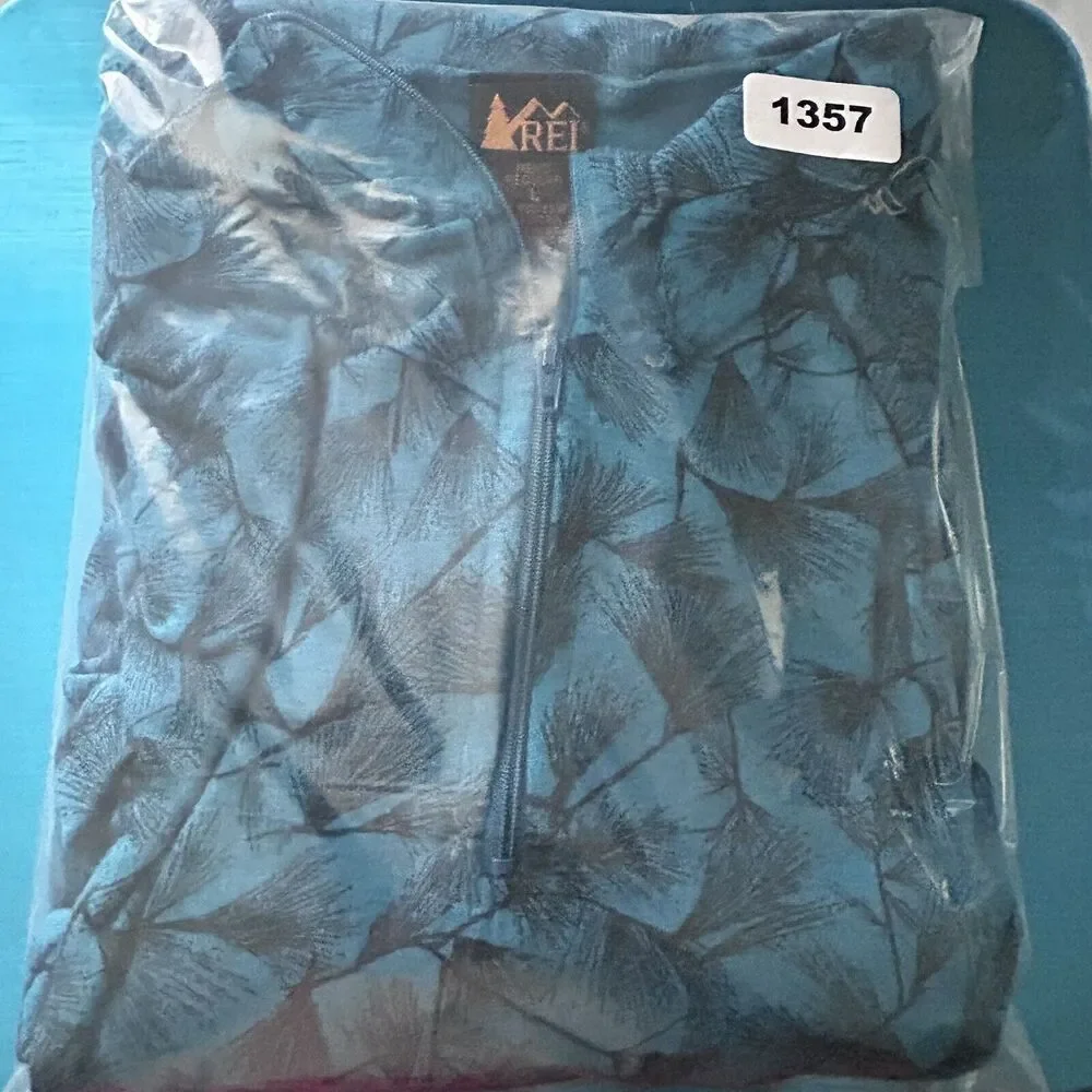 Vintage REI Mens L Quarter Zip Long Sleeve Pullover Shirt Blue Print Outdoor - Picture 15 of 15